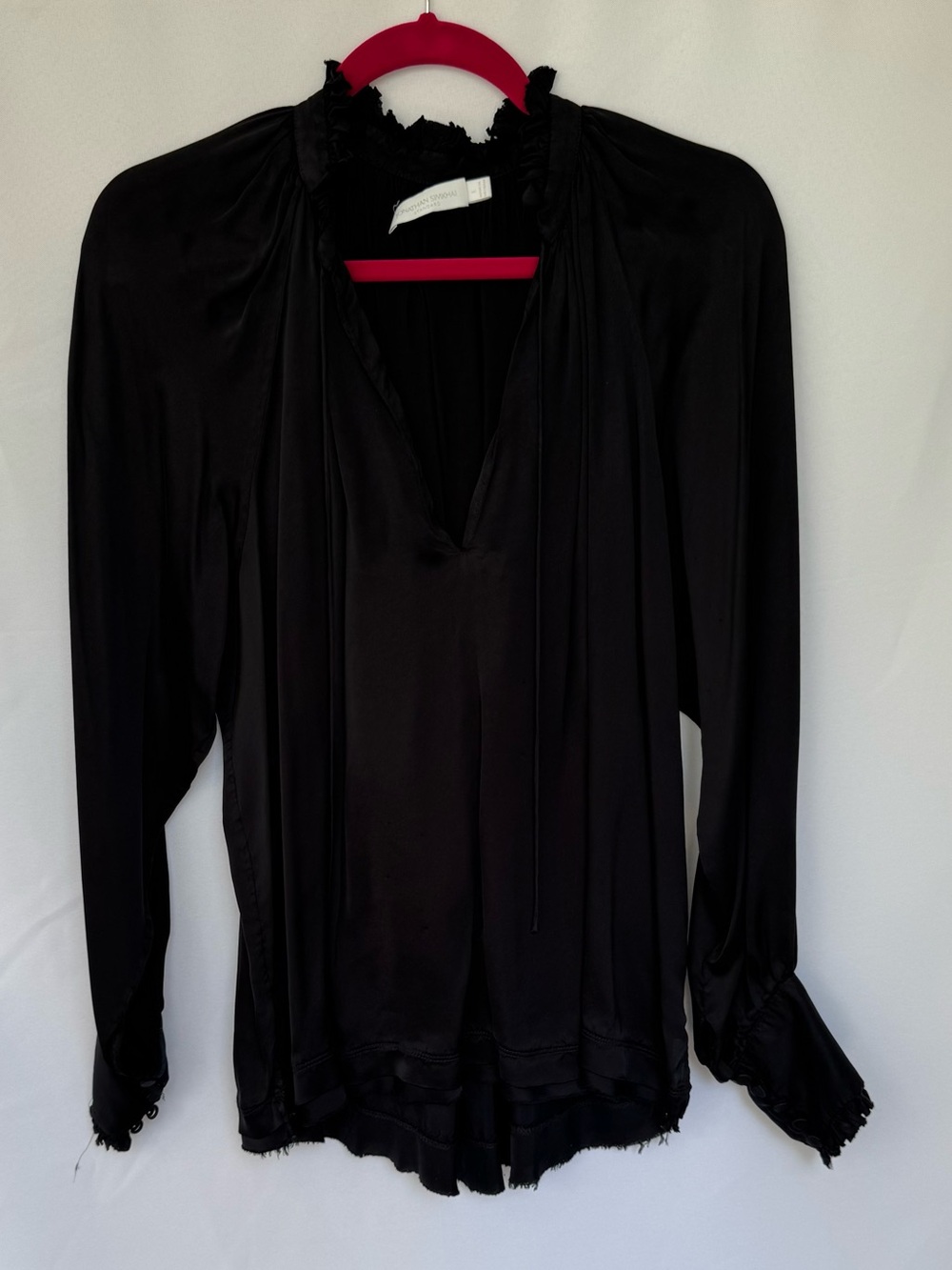 Jonathan Simkhai - Black Long-Sleeve V-Neck Blouse